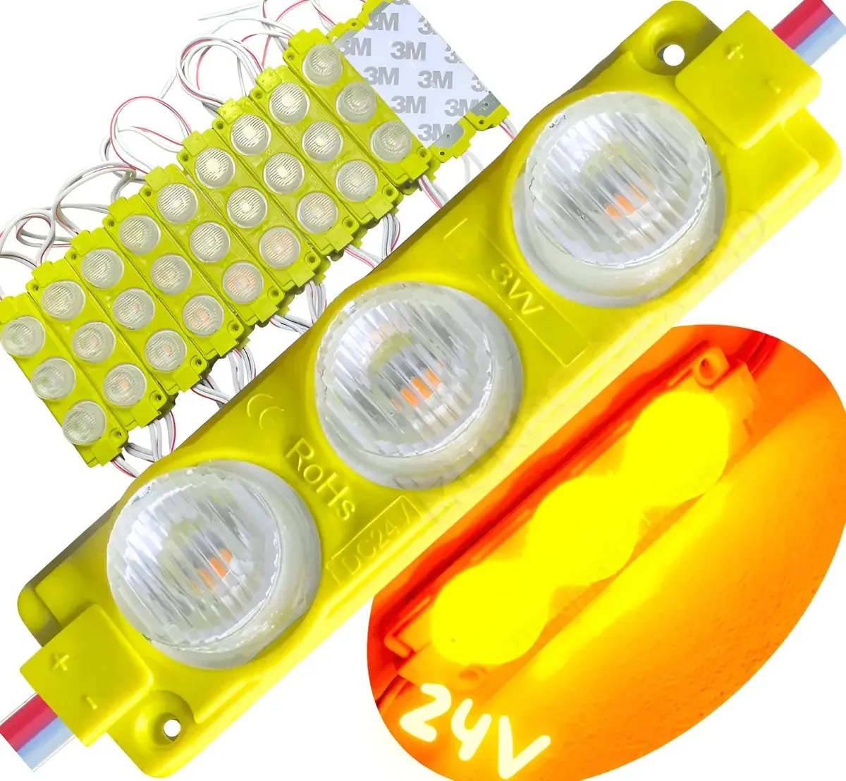 20pçs Módulo Led 3030 3w 3-leds Carretas Ônibus Âmbar Amarelo Ambar