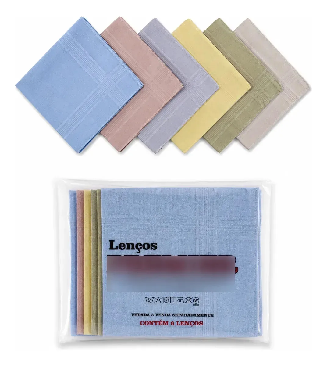Lenço Presidente Premier Kit 6 Unidades 100% Algodão Unisex Tons Pastéis Liso