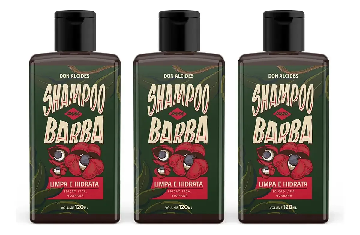 3x Shampoo Para Barba 120g Guaraná Don Alcides