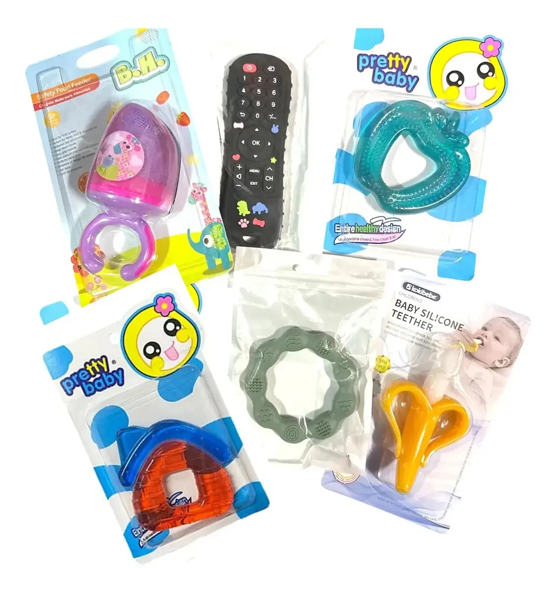Pacote de 6 peças de silicone para dentição, dentição, dentes, peças variadas