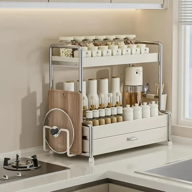 Organizador Porta Temperos Cozinha 2 Andares Rack Com Gaveta Branco