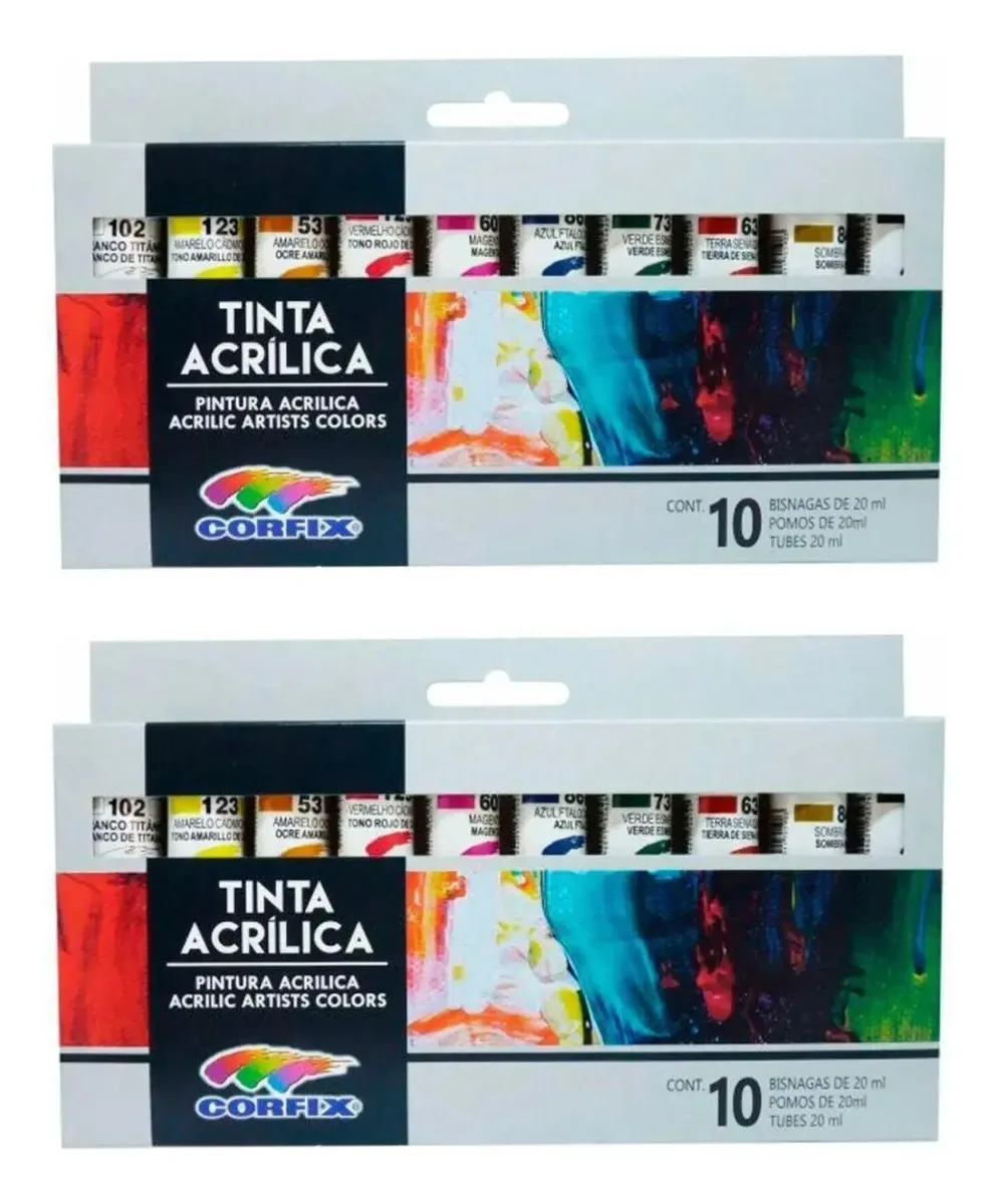 Kit 2 Estojos Tintas Acrilica 10 Cores 20ml