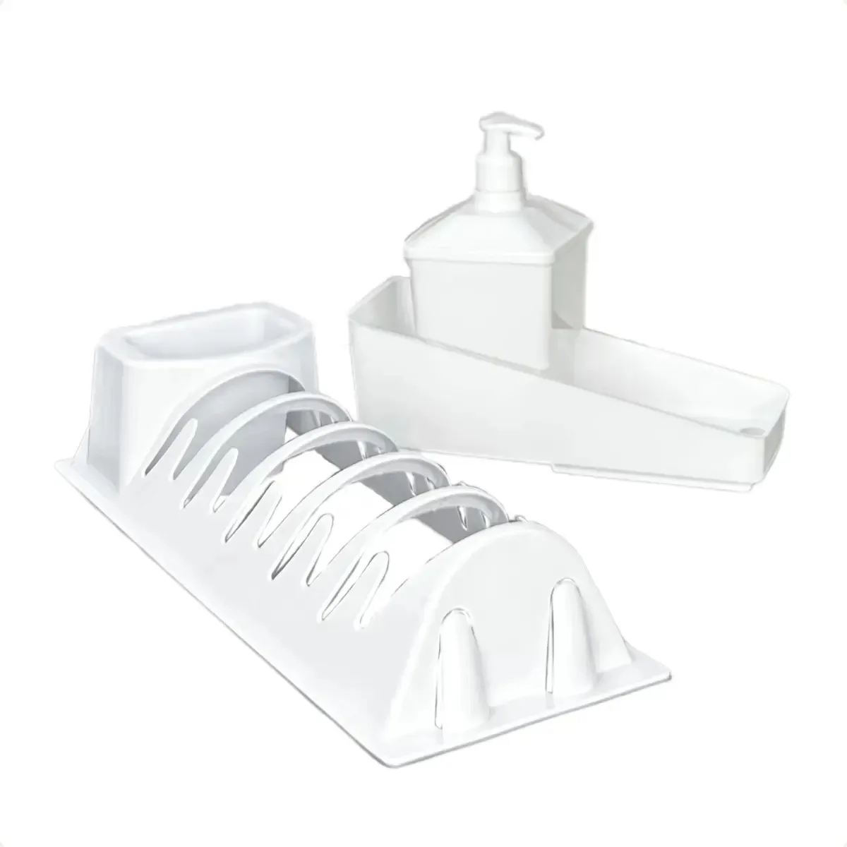 Escorredor Louça Pequeno Porta Talher Dispenser Detergente Cor Branco