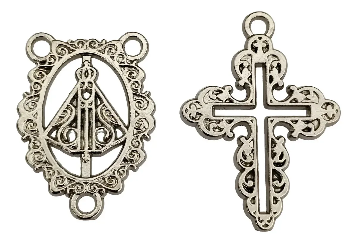 25 Crucifixos + 25 Entremeios P/ Montagem De Terços 2 Cores Cor Níquel