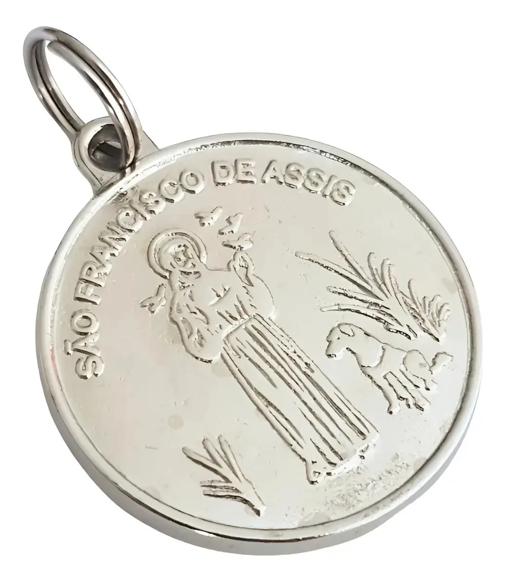 10 Pingentes São Francisco De Assis Medalhinha Bijuteria Cor Níquel brilhante