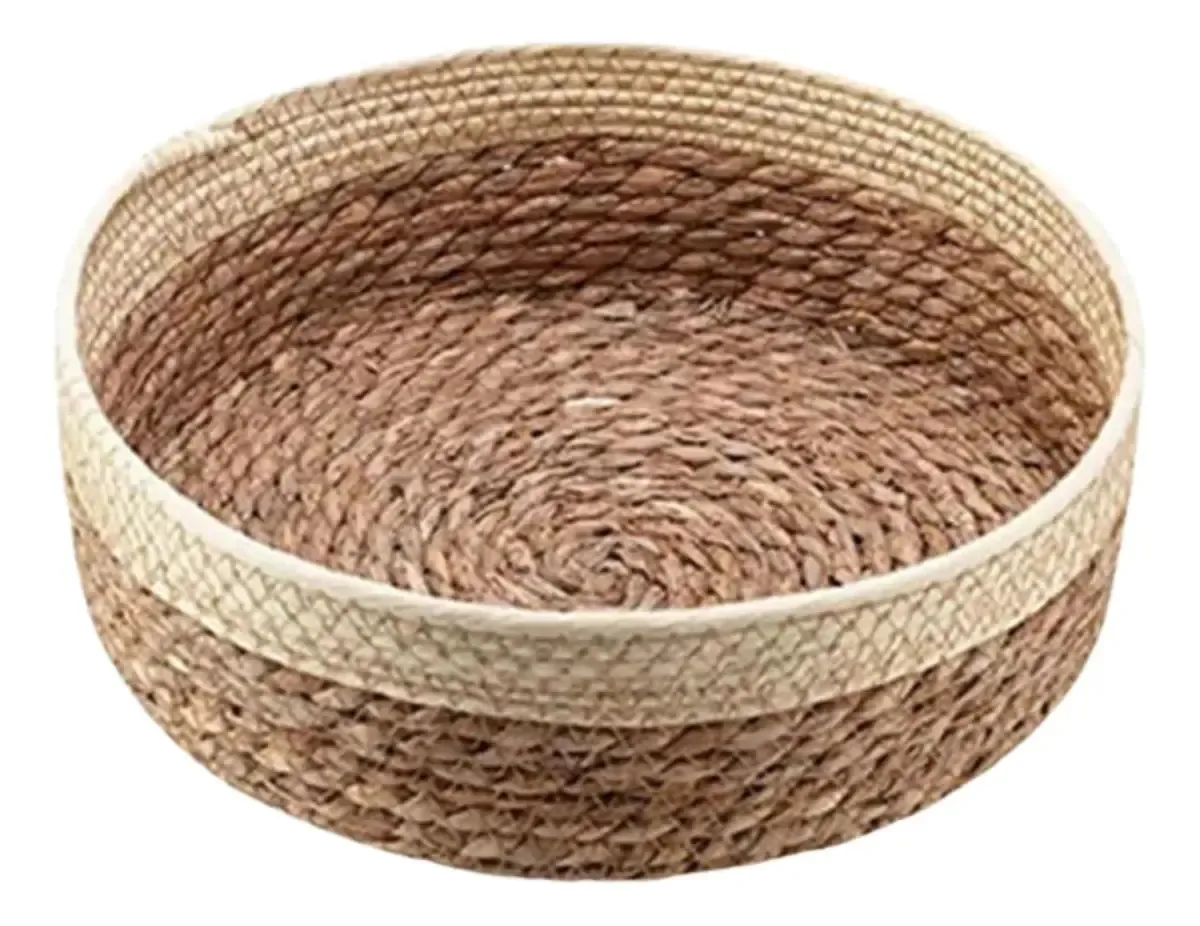 Organizador redondo de vime 26 x 26 cm marrom claro