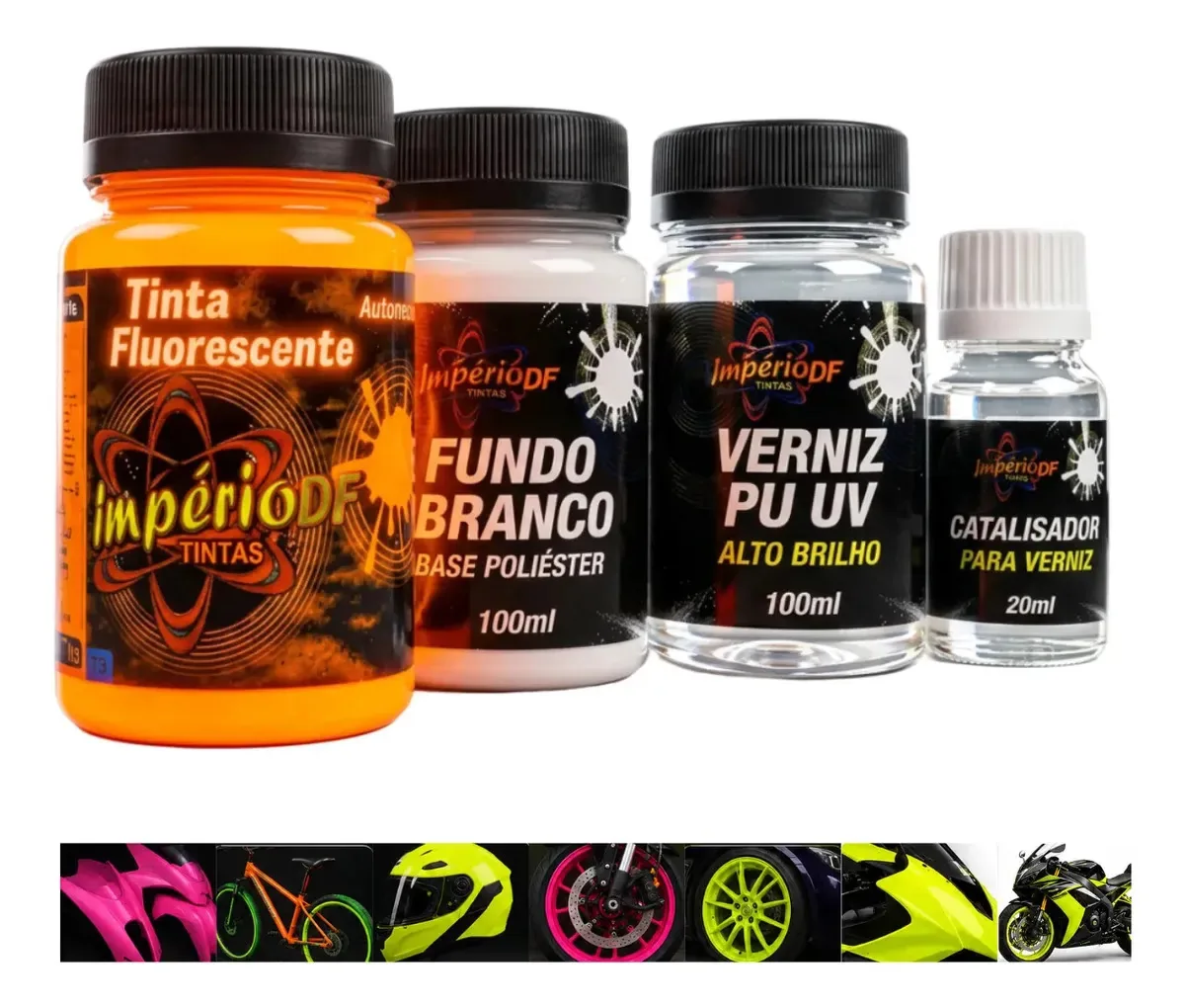 Kit Tinta Fluorescente Aerografia 100ml + Fundo + Verniz Uv Laranja Squash