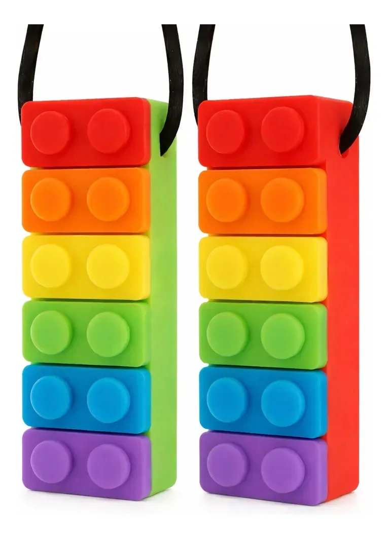 Pacote de 2 mordedores sensoriais de silicone multicoloridos Lego Autism