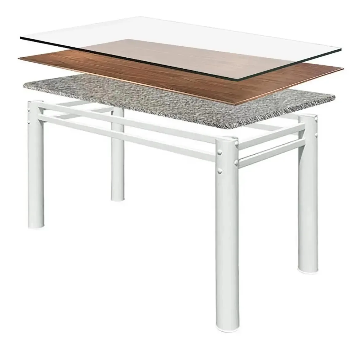 Base Mesa Jantar 1,20 Tampo Pedra Madeira Vidro Branco