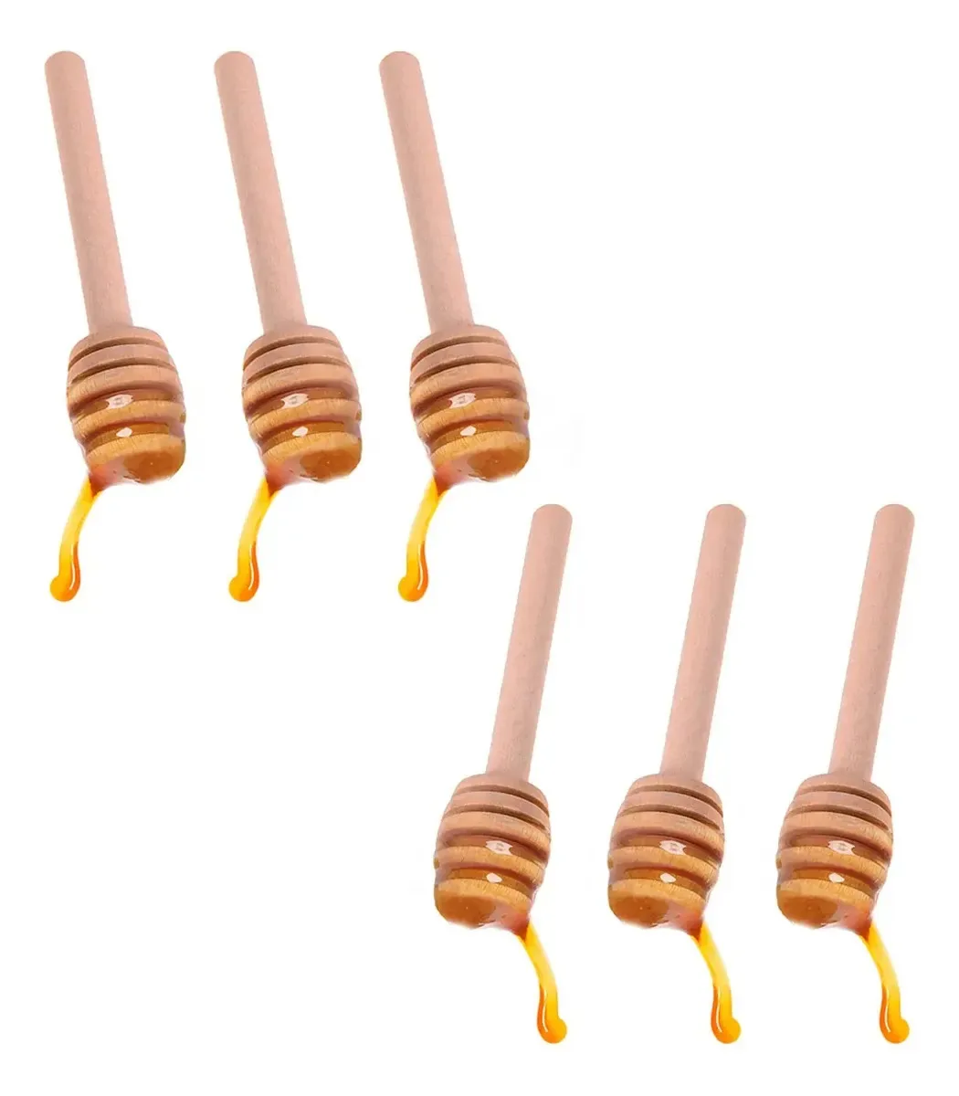 6 Colheres P Mel De Madeira Dipper 8 Cm Pega Mel Apicultura Marrom-claro