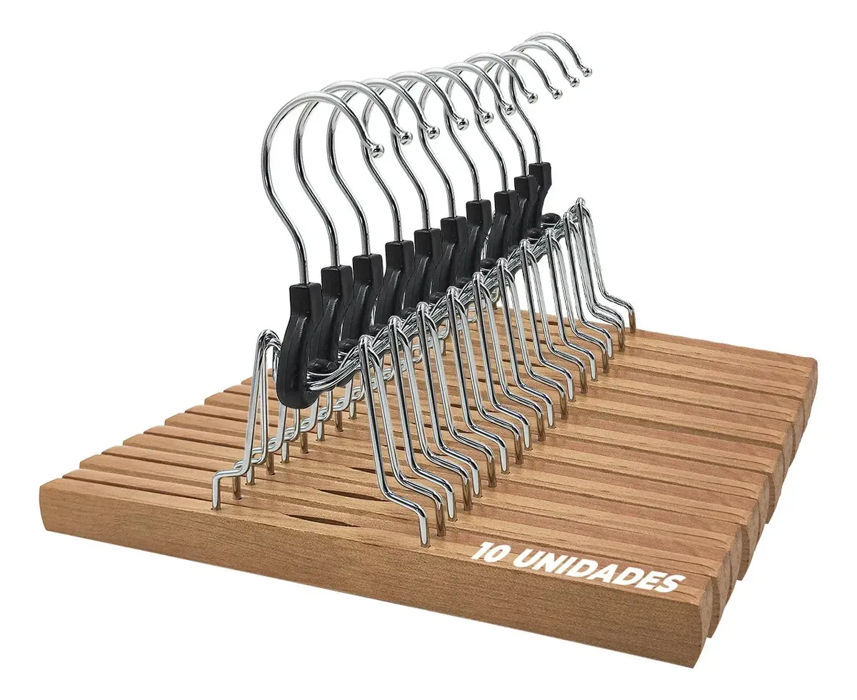 Kit 10 Cabides Madeira Clip Feltro 25cm Saias Anti Amassados