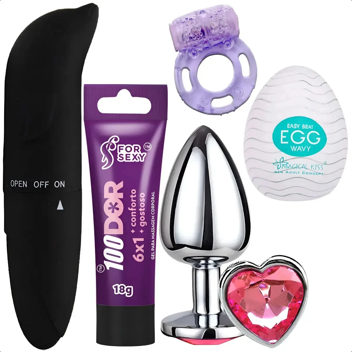 Kit Plug Anal M Coração Egg Anel Peniano Vibrador Anestésico Rosa
