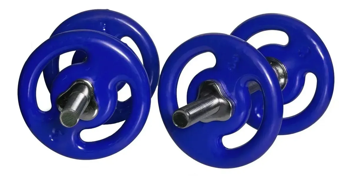 2 Halteres Rosca 40cm +4 Anilhas De 3kg + - Academia Cromado