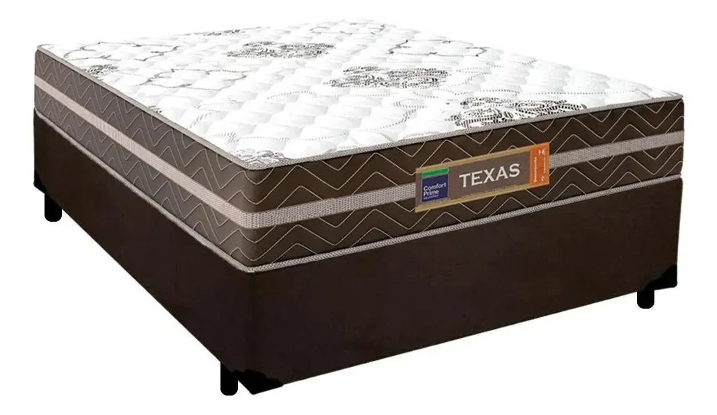 Box Casal Suede Colchão Molas Texas 138cm Marrom Marrom