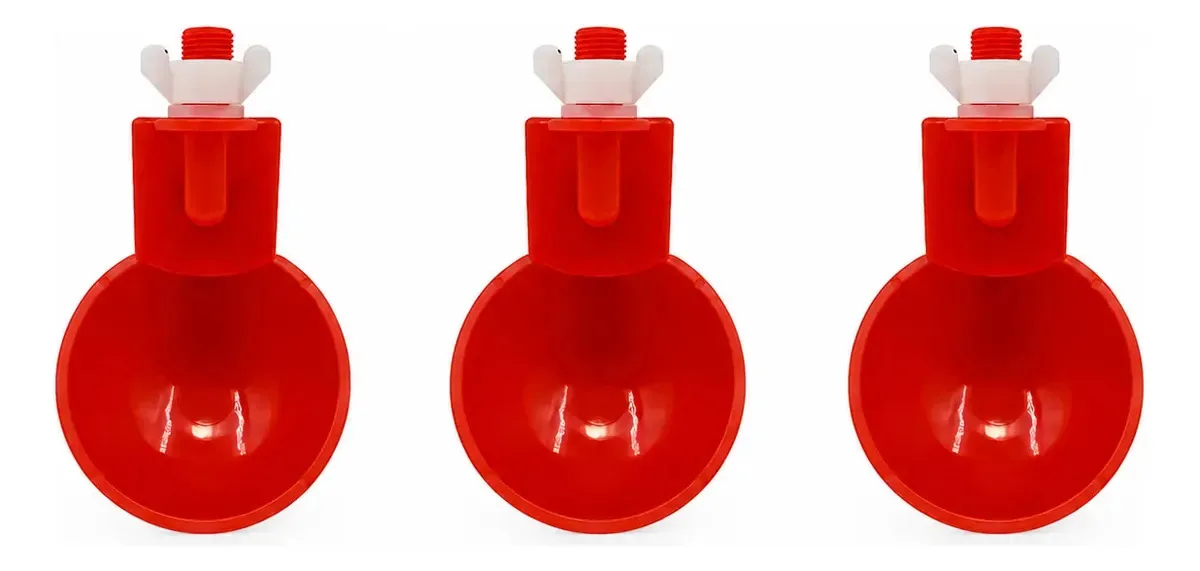 3 Bebedouro Automático P/ Aves Galinhas Copo - Aquachicken Vermelho