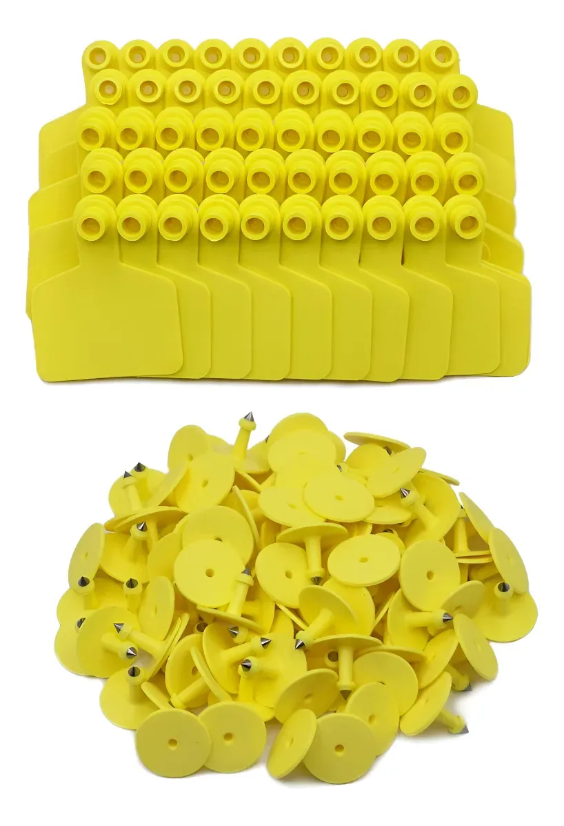 50 Brincos Grandes 7,5 X 6,0 Lisos P/ Bovinos, Ovinos Vacas Cor Amarelo