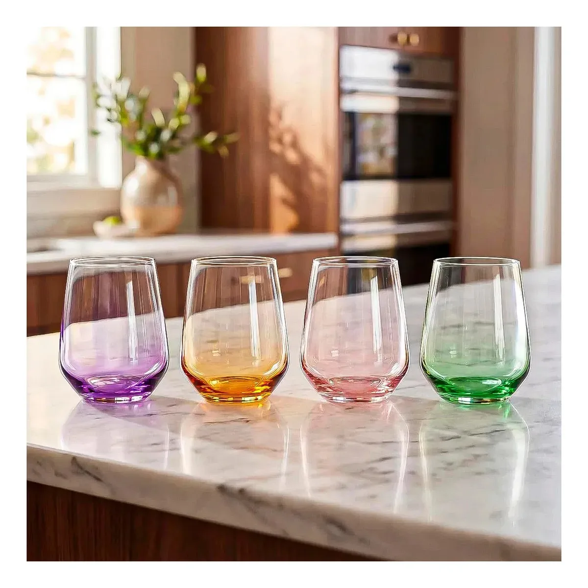 Conjunto de taças de vidro Conjunto de taças de vinho de 530 ml Conjunto de 4 taças de vidro 4 taças de vinho sem haste Conjunto de taças de vinho Conjunto de 4 copos de cor de vidro Copo de...
