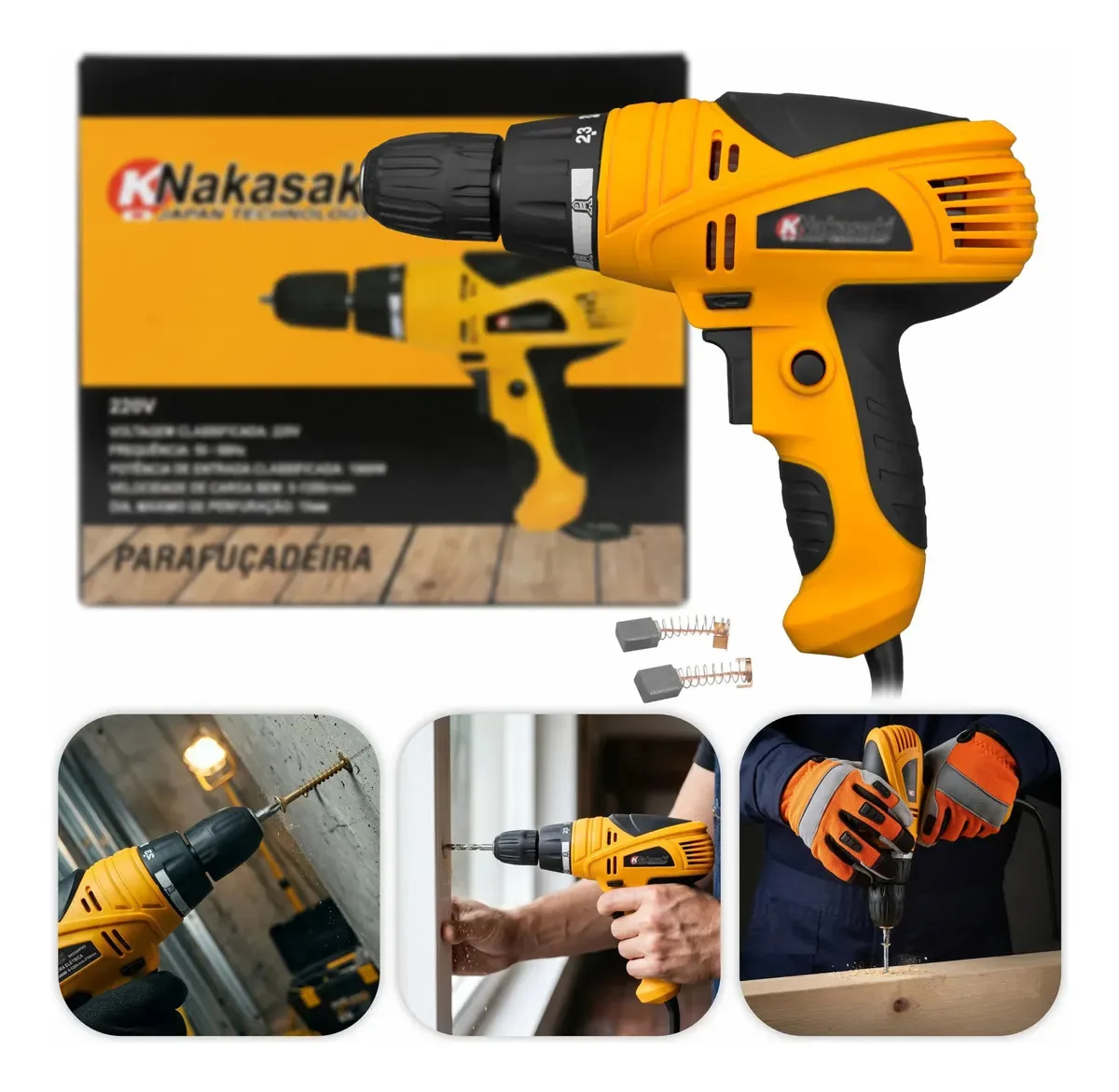 KNakasaki Parafusadeiras e Furadeiras Nakasaki 1000W Caixa - Amarelo 50/60Hz