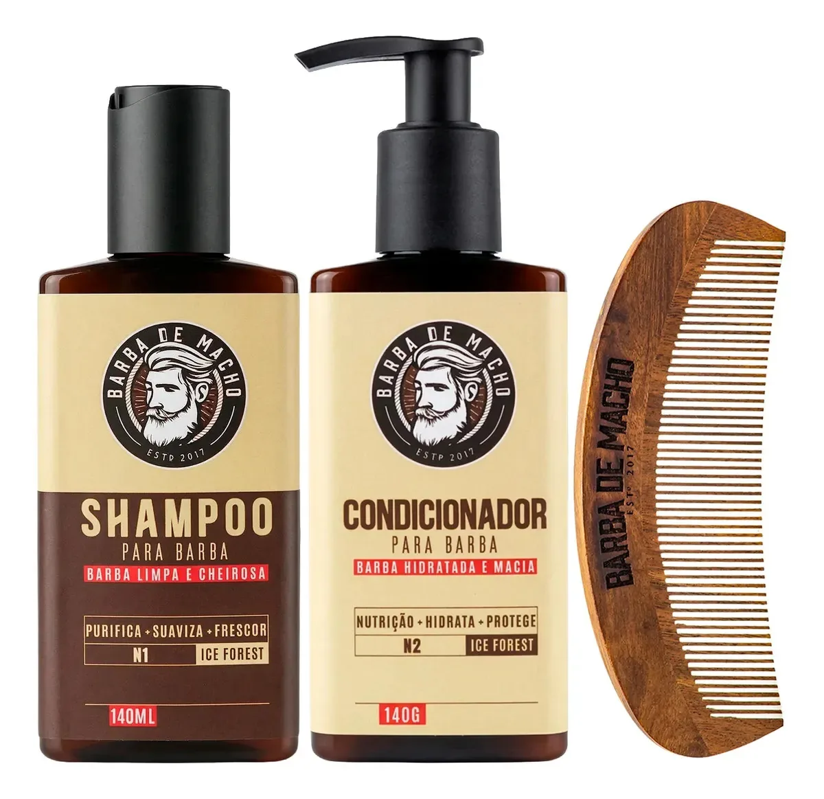 Kit Barba De Macho Shampoo Condicionador 140g + Pente Curvo