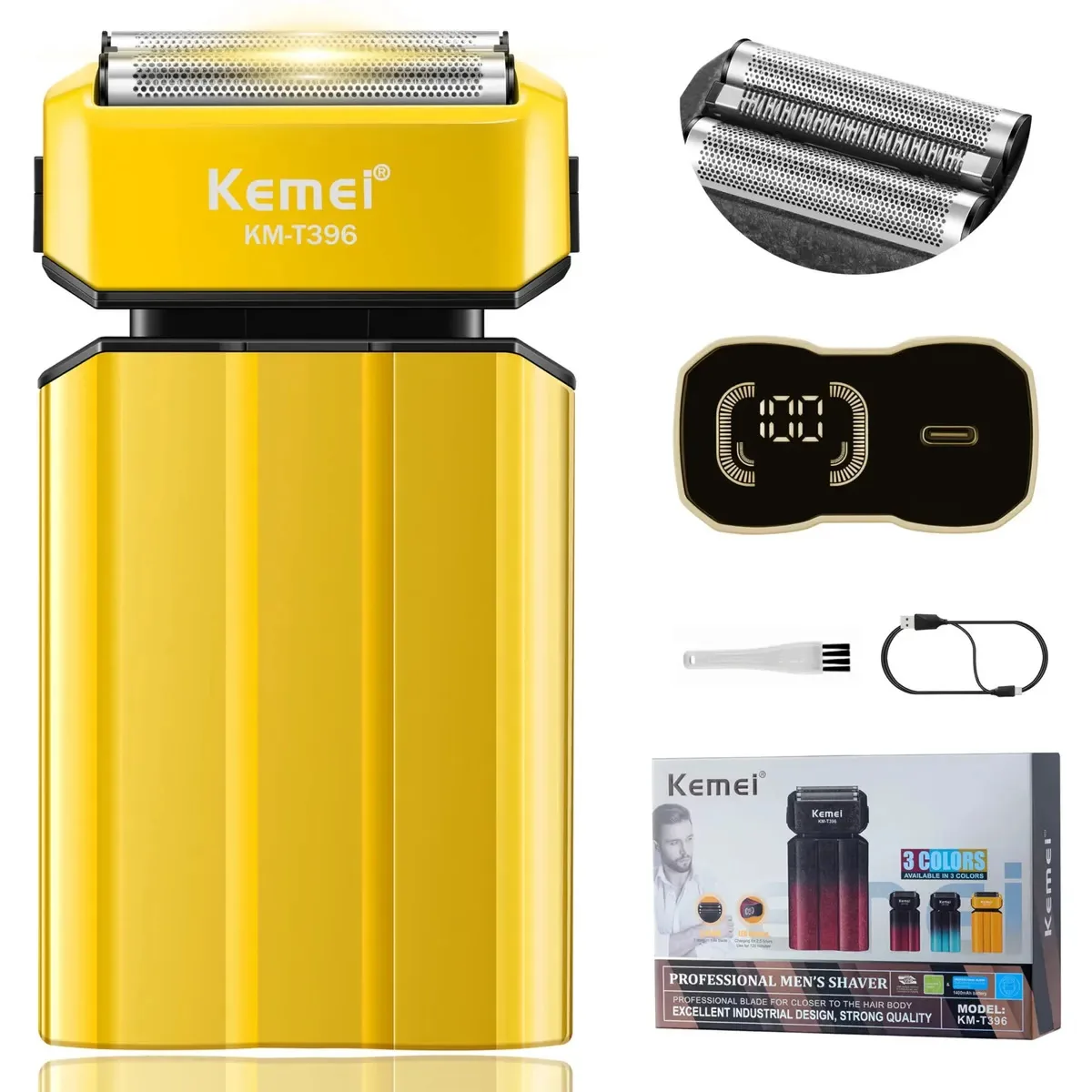 Barbeador sem fio recarregável Kemei Km-t396 110v 240v, barbeador elétrico profissional de metal sem fio, barbeador de barba para homens, aparador de barba facial recarregável USB, 2