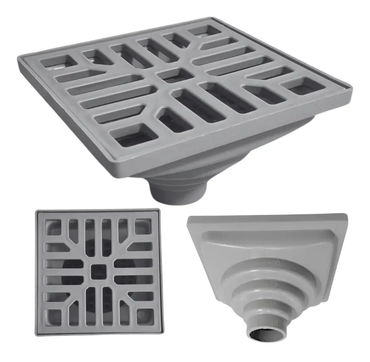 Kit 2 Ralos De Plástico 15x15 Cinza - Coletor Sb + Tela
