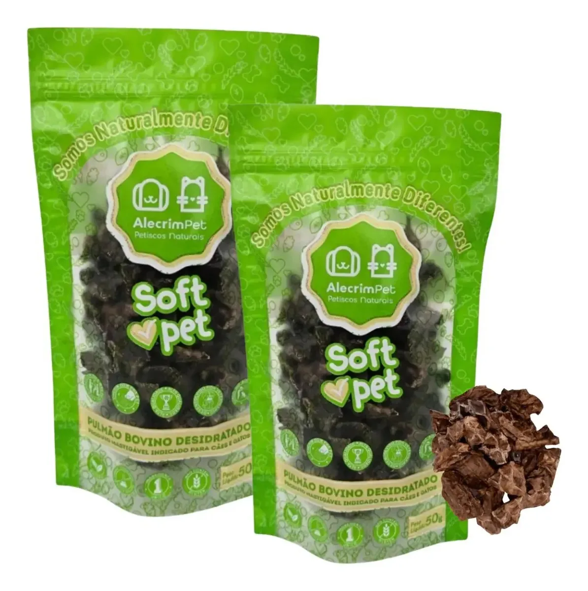 Kit 2 Pulmão Bovino Petisco Natural Cães E Gatos Alecrimpet
