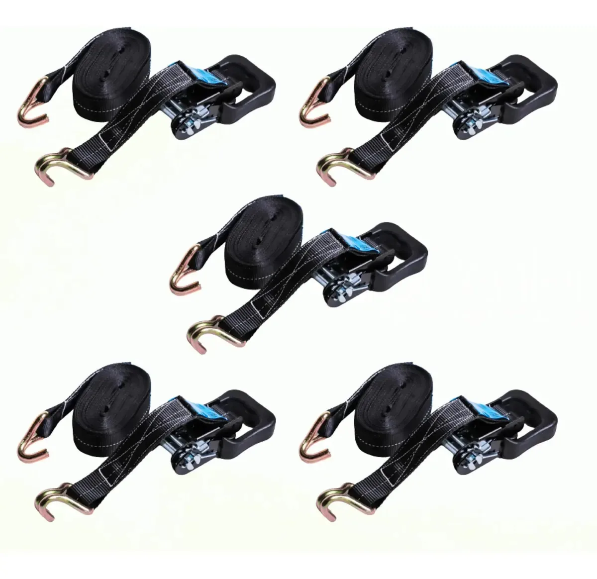 Kit 5 Cintas + Catraca 1,5ton - 6m - 35mm Caminhonete Picape Preto