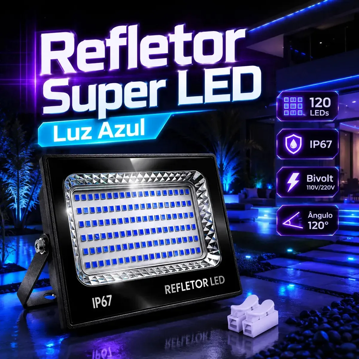 Refletor Led 500w Luz Azul Ip67 À Prova D'água Econômico Para Fachadas Entradas E Corredores