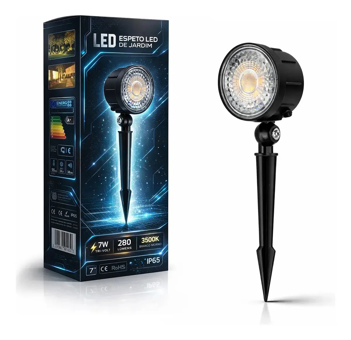 Kit 4 Refletores LED Espeto 7W para Jardim, Branco Quente