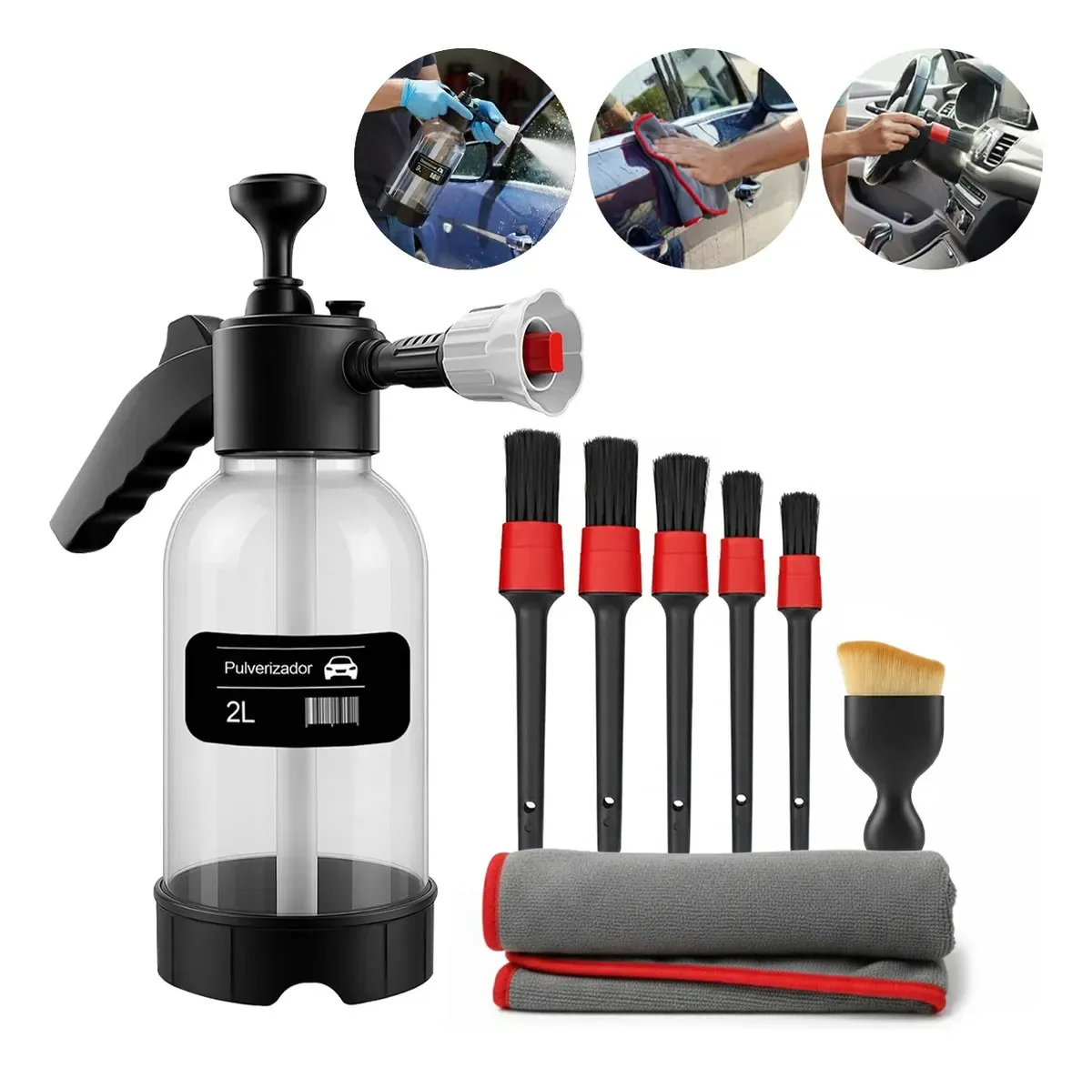 Kit Pulverizador Manual Snow Foam Bahrein 2 Litros para Limpeza Automotiva com Pincel e Toalha