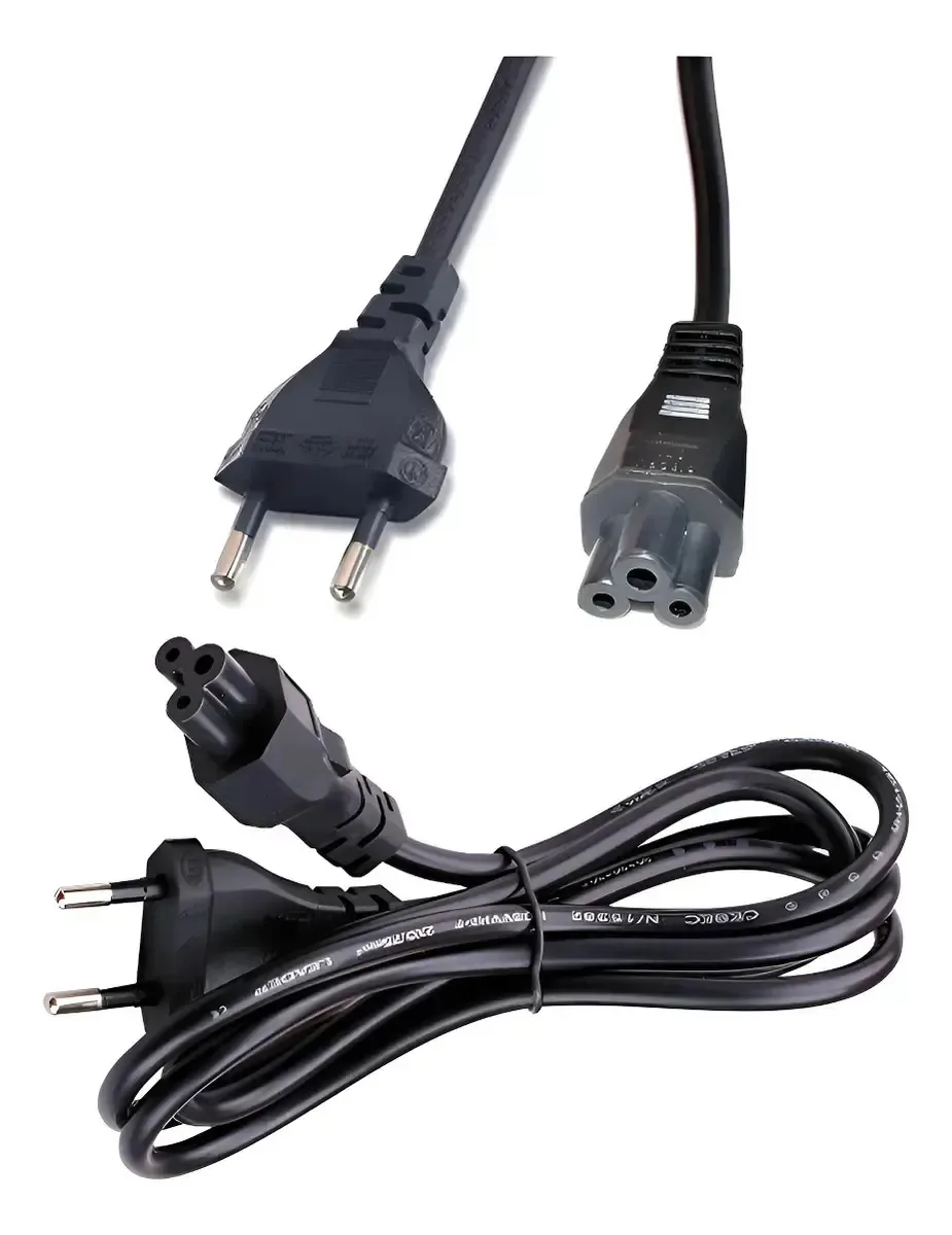 Monitor de cabo de alimentação trifásico preto Clover Notebook Fonte de alimentação de laptop Computador PC Computador Plugue chileno Conector de gatilho de pino triplo de 1,5 metros