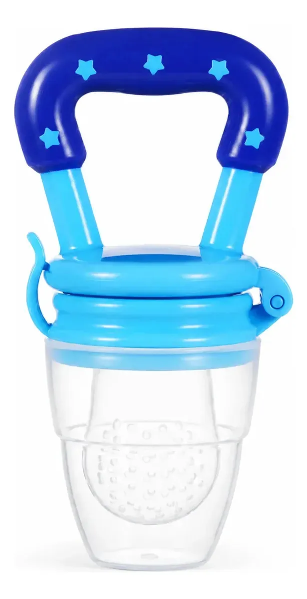 Chupeta Alimentadora Silicone Azul Para Frutas Bebê Azul 6.5cm X 11cm