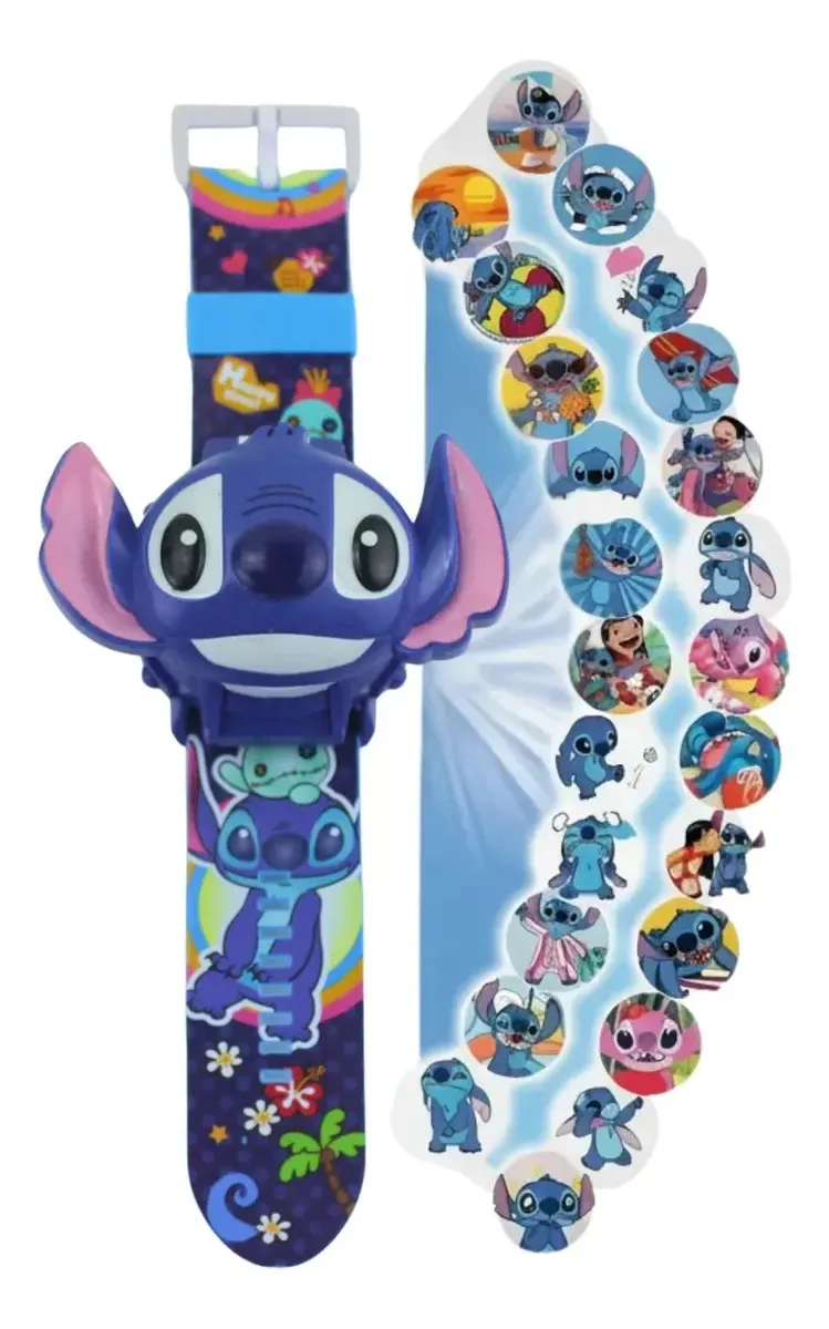 Relógio Infantil Digital Stitch C/projetor 24 Imagens Azul, Cinza