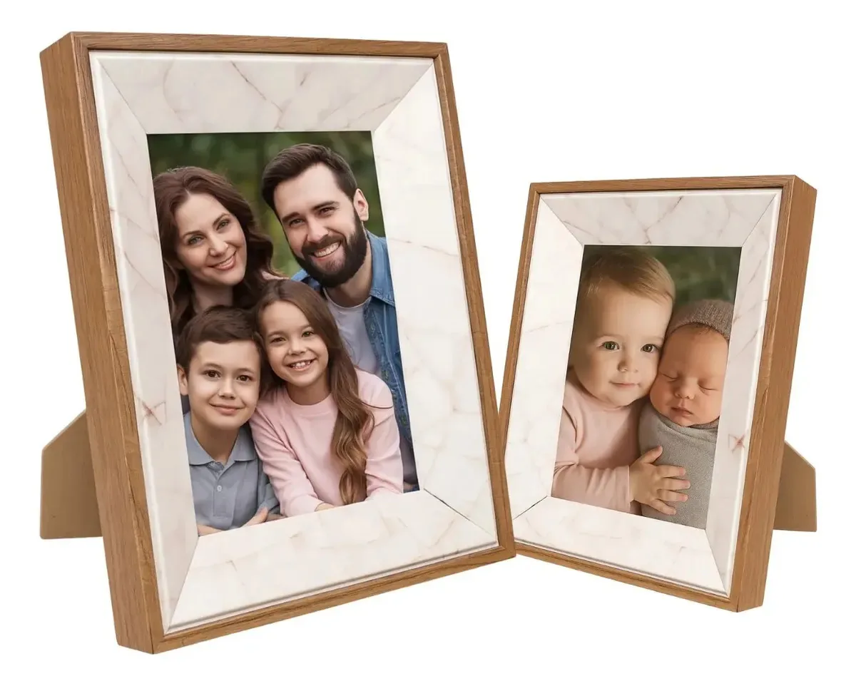 Kit 2 Porta Retratos 10x15 E 15x20 Mesa - Collections Branco Listras