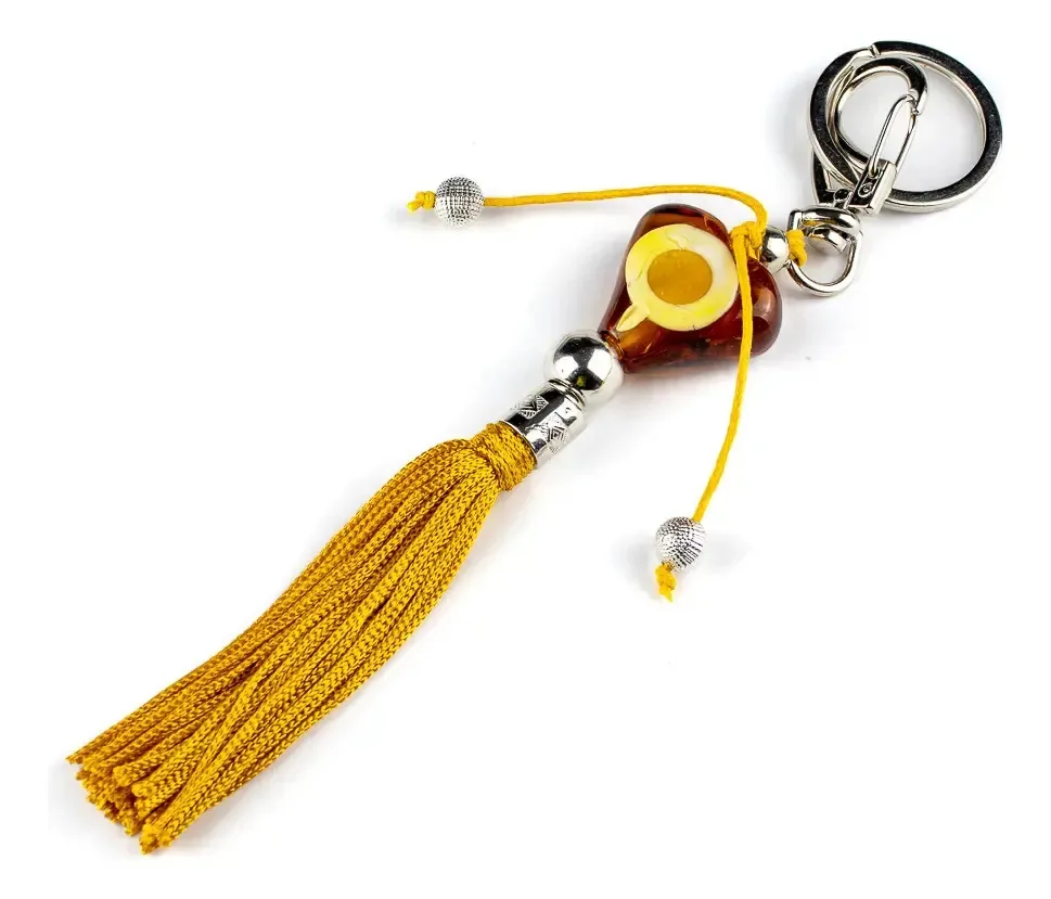 Chaveiro Oxum Com Abebê Amarelo Em Murano 16 Cm - Proteção E