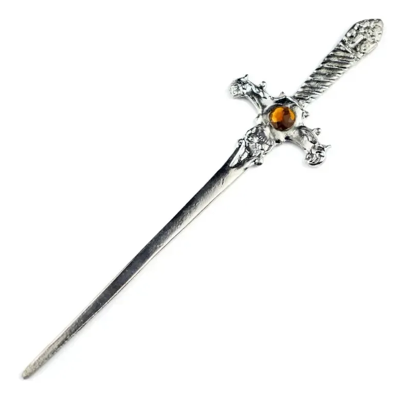 Athame Em Metal Prateado Brilhante 15 Cm Pedra Amarela