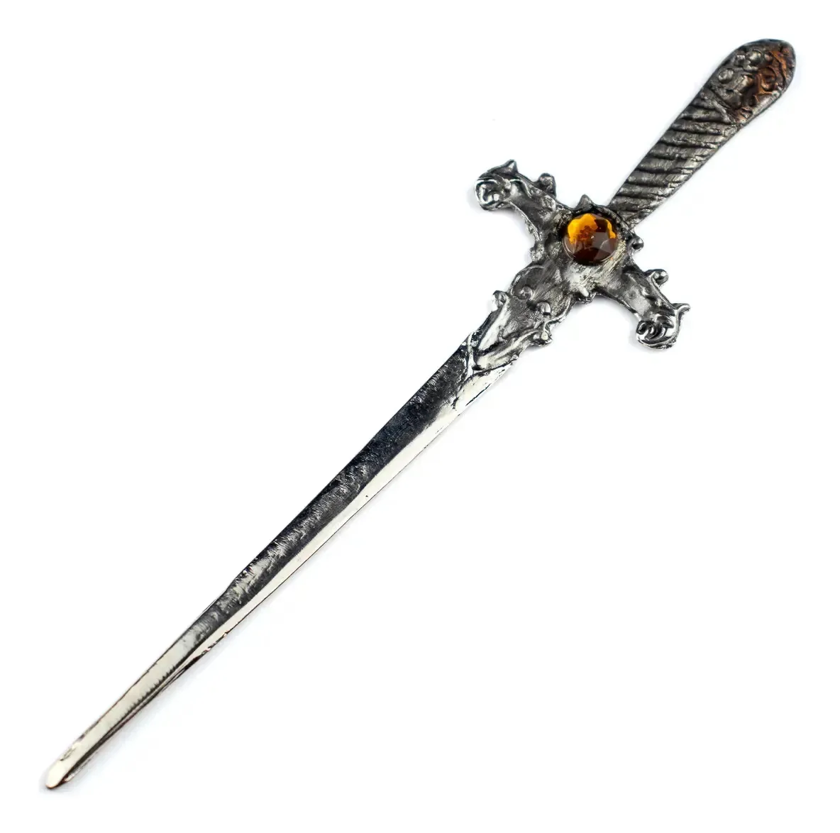 Athame Em Metal Prateado Envelhecido 15 Cm Com Pedra Amarela