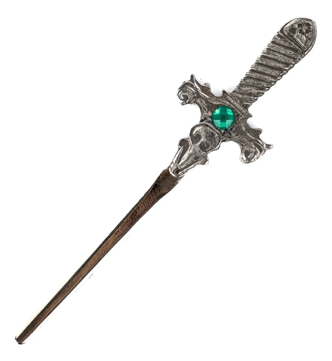 Punhal Metal Prata Envelhecido 15 Cm Pedra Verde