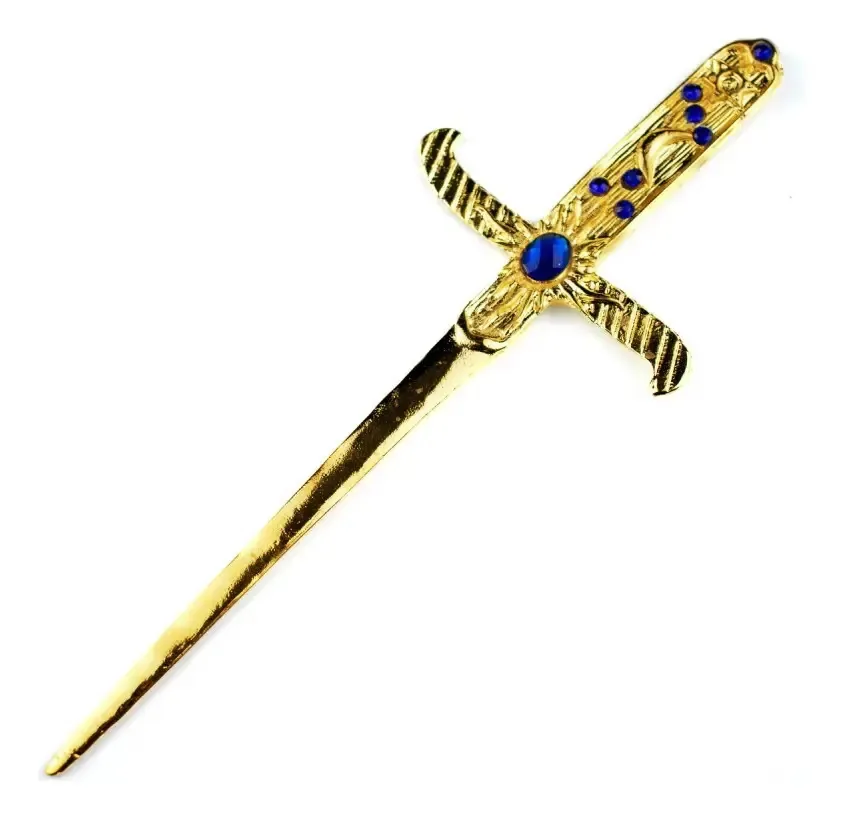 Athame Em Metal Dourado Brilhante 19 Cm Pedras Azuis