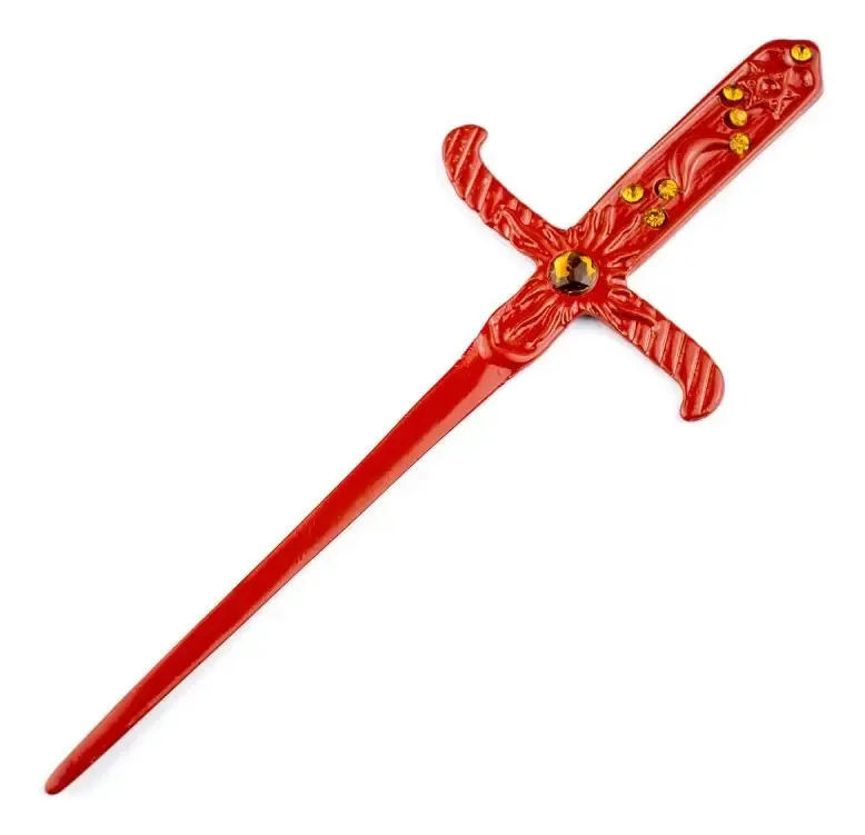 Athame Em Metal Vermelho 19 Cm Pedras Amarelas E Strass