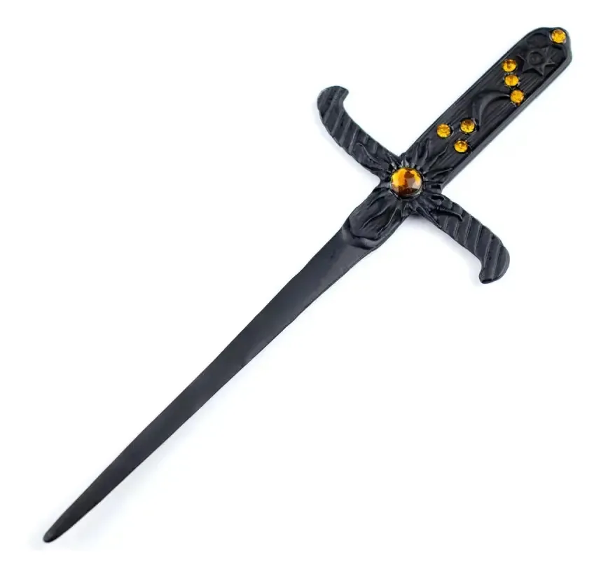 Athame Em Metal Negro 19 Cm Pedras Amarelas