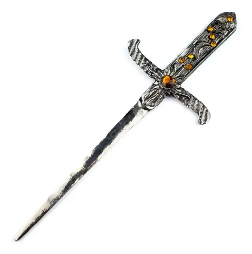 Athame Em Metal Prateado Envelhecido 19 Cm Pedras Amarelas