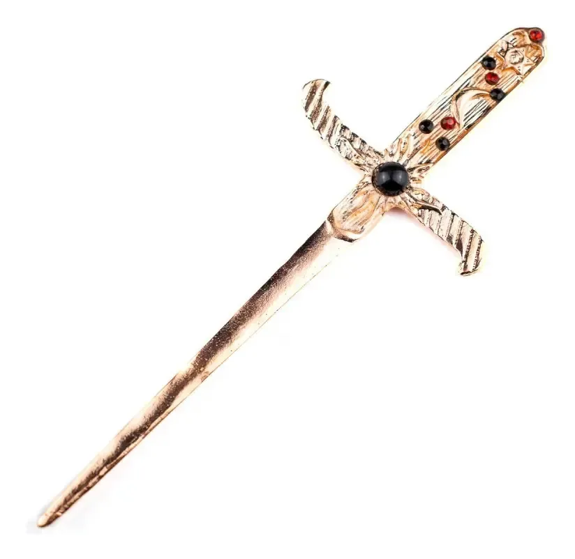 Athame Em Metal Cobre Brilhante 19cm Pedras Preta Vermelha