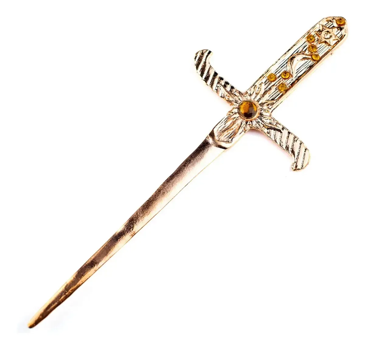Athame Em Metal Cobre Brilhante 19 Cm Pedras Amarelas