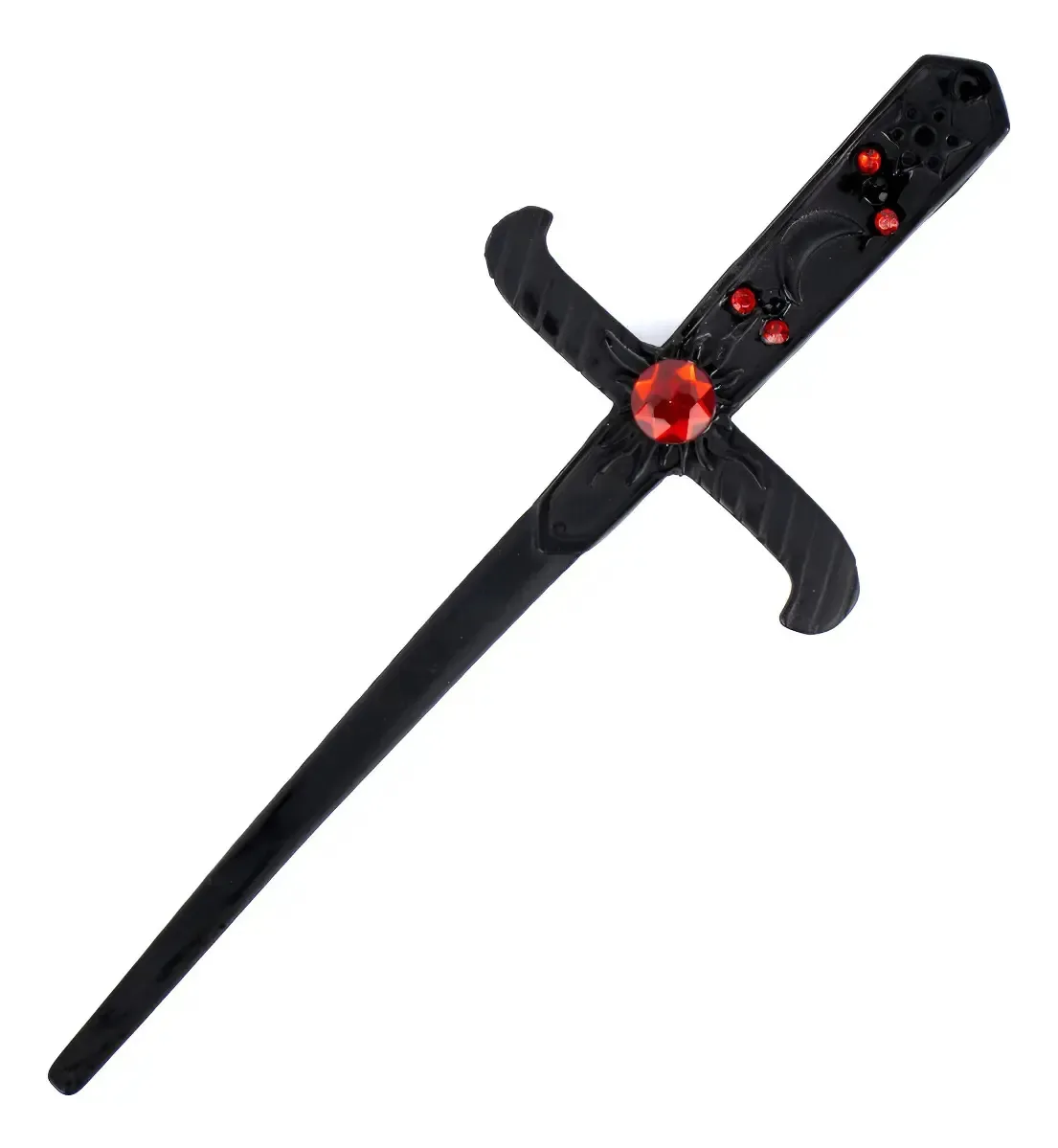 Punhal Adaga Metal Pintado No Preto Stras Vermelho 19 Cm