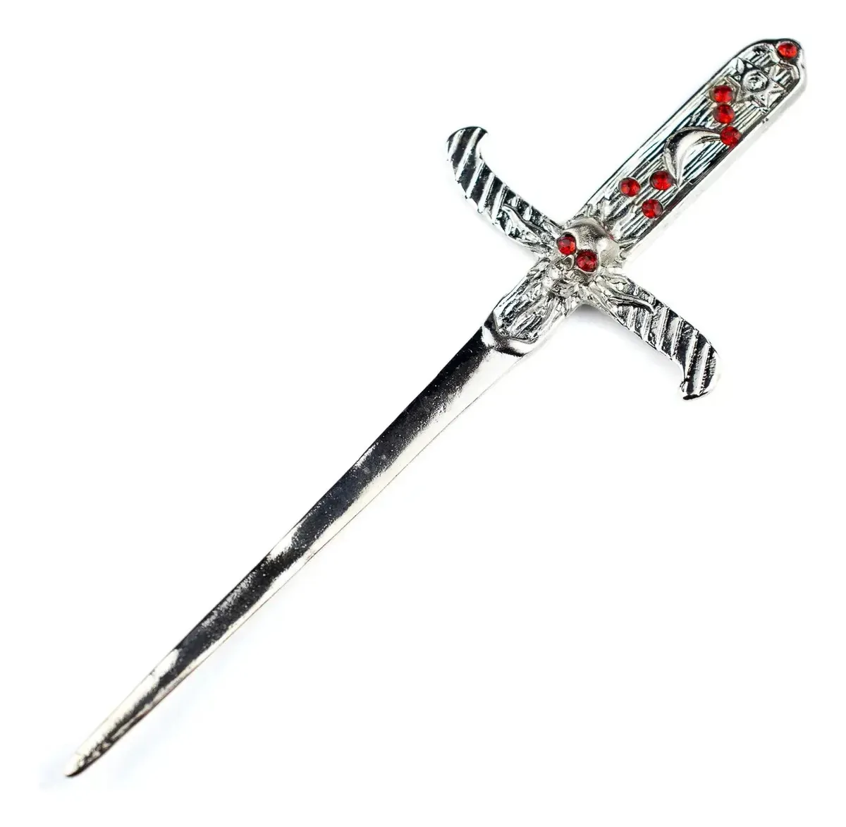 Athame Crânio Em Metal Prata Brilhante 19 Cm Pedra Vermelha