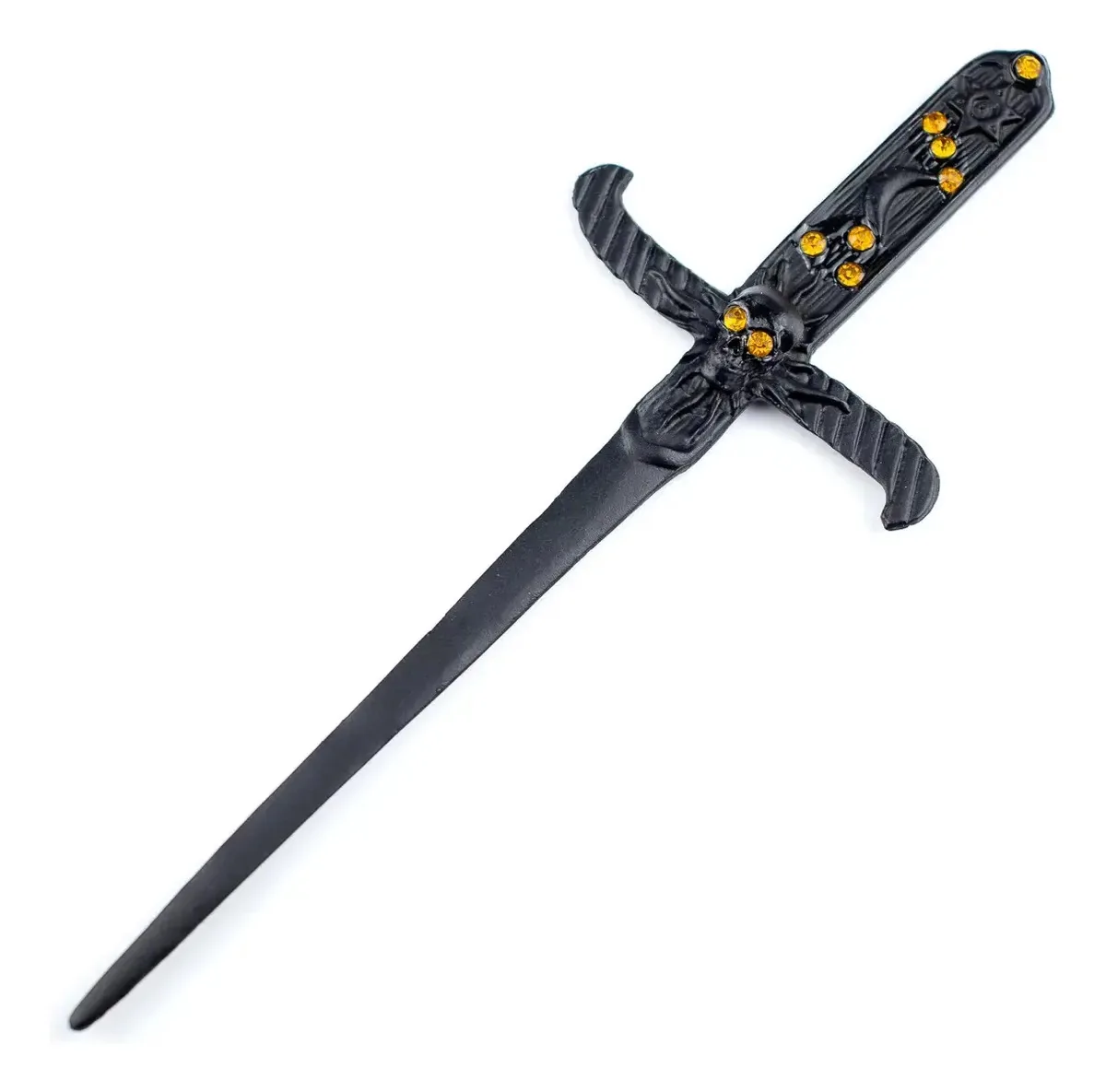 Athame Crânio Metal Tarot Negro 19 Cm Pedra Dourada