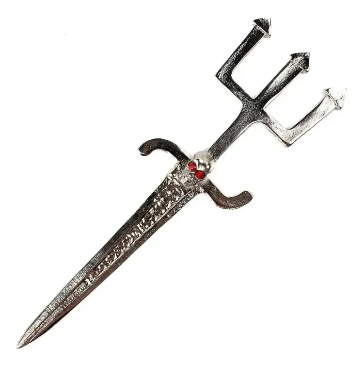 Athame Exu Com Tridente E Crânio Em Metal Niquelado 17 Cm