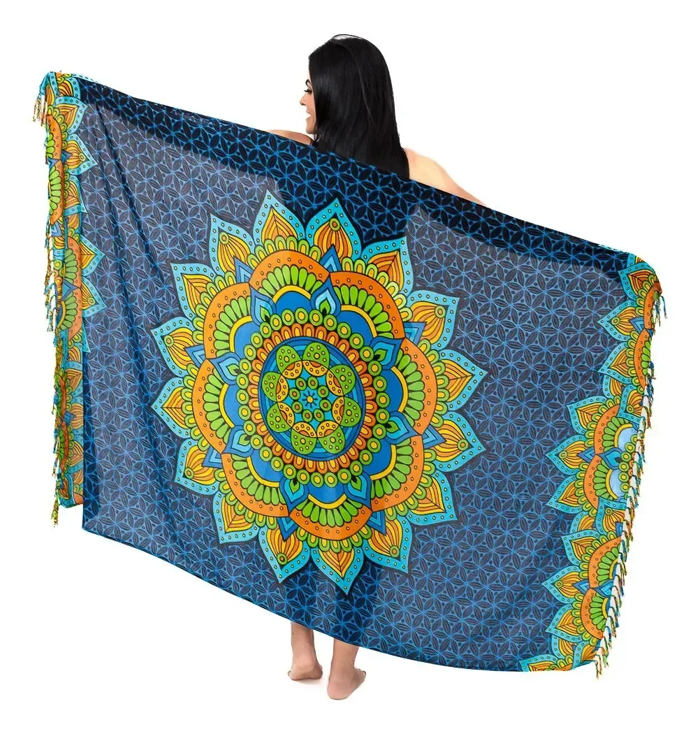 Canga De Praia Mandala Indiana Modelos Rega Cor Azul Tamanho Único