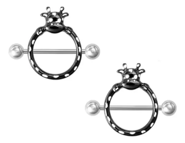 Par Piercing Mamilo Peito Titânio Vaquinha Preta